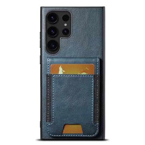 Schutzhülle für Samsung Galaxy S25 Ultra, Retro Ölwachs-Muster, Leder Flip Case Up und Down Flip Cover mit Kartenfächer Standfunktion (S25 Ultra, Blau von YHZXT