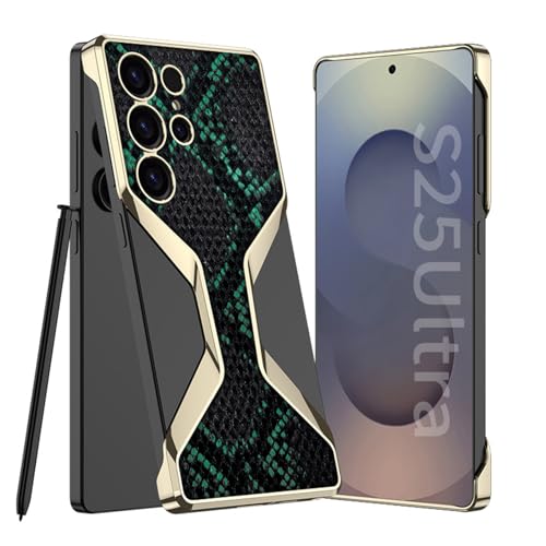 Schutzhülle für Samsung Galaxy S25 Ultra, dünn, galvanisiertes Leder, hohle Rückseite, luxuriöser Schlangenprint, Kameraschutz, kabelloses Laden, Grün, S25 Ultra Schutzhülle für Samsung Galaxy S25 Ultra, dünn, galvanisiertes Leder, hohle Rückseite, luxuriöser Schlangenprint, Kameraschutz, kabelloses Laden, Grün, S25 Ultra von YHZXT