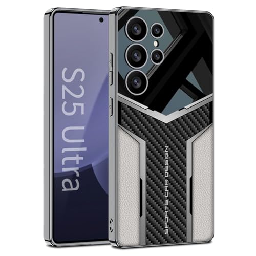 Schutzhülle für Samsung Galaxy S25 Ultra, luxuriös, galvanisiertes Leder, stoßfest, kabelloses Laden, Grau, S25 Ultra von YHZXT