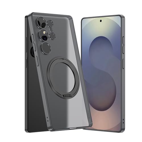 Schutzhülle für Samsung Galaxy S25 Ultra, magnetischer Ringständer, Handyhülle, dünn, durchscheinend, Anti-Vergilbung, All-Inclusive-Objektivschutz, Grau, S25 Ultra von YHZXT