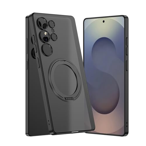 Schutzhülle für Samsung Galaxy S25 Ultra, magnetischer Ringständer, Handyhülle, dünn, durchscheinend, Anti-Vergilbung, All-Inclusive-Objektivschutz, Schwarz, S25 Ultra von YHZXT