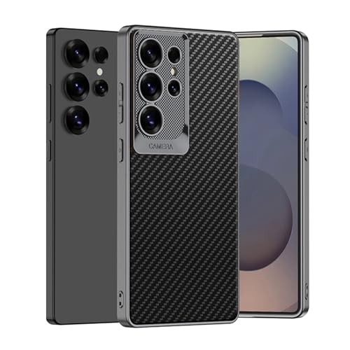 Schutzhülle für Samsung Galaxy S25 Ultra, vollständiger Kameraschutz, stoßfest, Karbonfaser-Textur, schlanke Beschichtung, Business-Hülle, Anti-Fingerabdruck, Schwarz, S25 Ultra von YHZXT