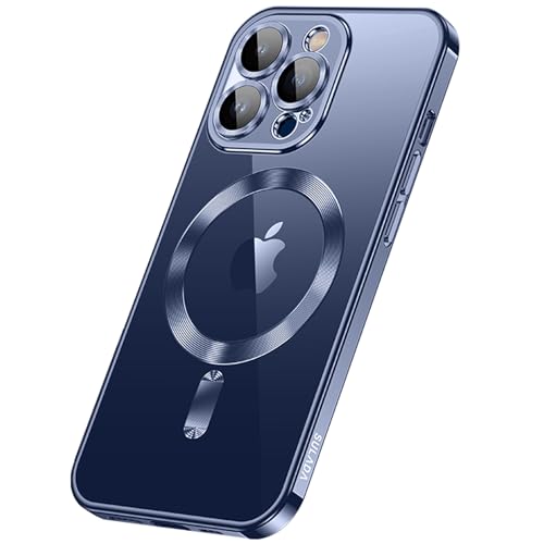 YHZXT Kristallklare Schutzhülle für iPhone 16 Pro Max, [Kameralinsenschutz und kompatibel mit Mag-Safe], luxuriöse Plating Edge Slim Soft TPU Cover Schutzhülle, Blau, 16 Pro Max von YHZXT