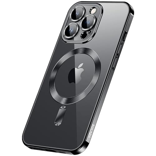 YHZXT Kristallklare Schutzhülle für iPhone 16 Pro Max, [Kameralinsenschutz und kompatibel mit Mag-Safe], luxuriöse Plating Edge Slim Soft TPU Cover Schutzhülle, Schwarz, 16 Pro Max von YHZXT