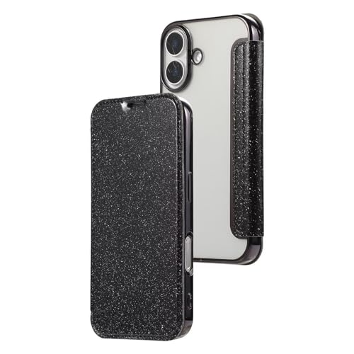 YHZXT Schutzhülle für iPhone 16, Glitzer, glänzend, PU-Leder, Brieftaschen-Schutzhülle mit Kartenschlitz, Ständer, Klapphülle, luxuriöse, dünne Hülle, für 16, Schwarz YHZXT Schutzhülle für iPhone 16, Glitzer, glänzend, PU-Leder, Brieftaschen-Schutzhülle mit Kartenschlitz, Ständer, Klapphülle, luxuriöse, dünne Hülle, für 16, Schwarz von YHZXT