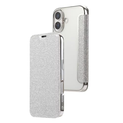 YHZXT Schutzhülle für iPhone 16, Glitzer, glänzend, PU-Leder, Brieftaschen-Schutzhülle mit Kartenschlitz, Ständer, Klapphülle, luxuriöse, dünne Hülle, für 16, Silber YHZXT Schutzhülle für iPhone 16, Glitzer, glänzend, PU-Leder, Brieftaschen-Schutzhülle mit Kartenschlitz, Ständer, Klapphülle, luxuriöse, dünne Hülle, für 16, Silber von YHZXT