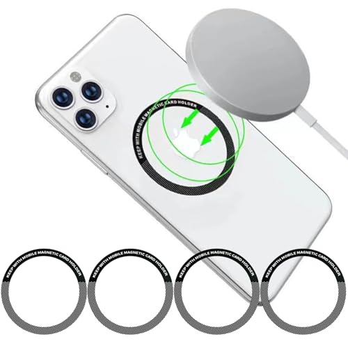 YIANERM 4 Stück universeller Metallringe Aufkleber kompatibel mit magnetisches drahtloses Auto-Ladegerät,ultradünnem Metallring magnetischer Adapterring Umwandlungs zubehör (schwarz) von YIANERM