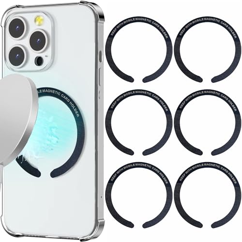 YIANERM 6 Stück Selbstklebender Metallring,ultradünn Metallische Platten,kompatibel mit Metallring Zubehör magnetisches drahtloses Auto-Ladegerät (Black) von YIANERM