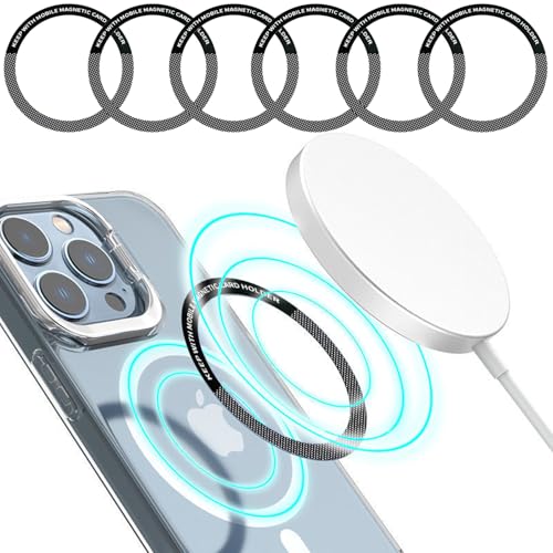 YIANERM 6 Stück universeller Metallringe Aufkleber kompatibel mit magnetisches drahtloses Auto-Ladegerät,ultradünnem Metallring magnetischer Adapterring Umwandlungs zubehör (schwarz) von YIANERM