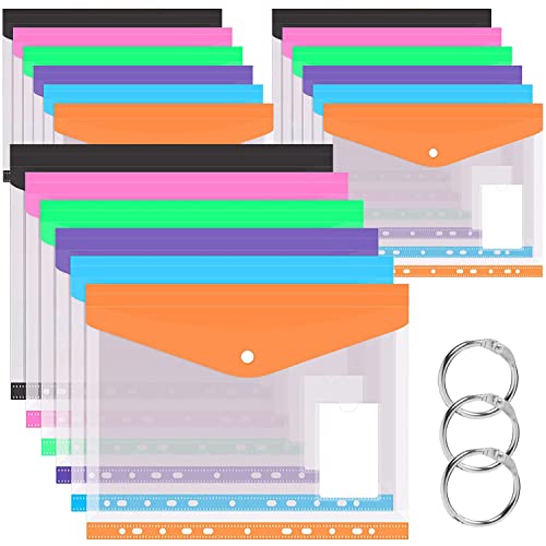 Dokumententasche a4 18stk Dokumentenmappe Mit Nruckknopf Etikettentasche Transparent Lochtaschen Sammelmappen Für Dokument Organisieren von YICH