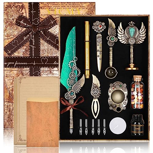 YICMY Kalligraphie Set, Schreibfeder Kaligraphiestifte Set Vintage Federstift Tinte Set mit 8 Briefpapier, Antique Stationery Gift for Handwriting Lover von YICMY