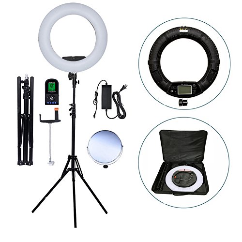 Yidoblo 18 Zoll Digitalanzeige Fernbedienung Dimmbar 3200K-5500K LED Ringlicht Kit für Kamera Smartphone Porträt Selfie Youtube Foto Video Studio Fotografie Kontinuierliche Außenbeleuchtung von YIDOBLO