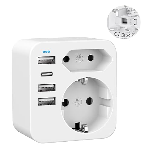 YIDODA Reiseadapter UK Adapter England Deutschland Stecker mit 4 USB 3.4A, England Adapter Steckdose,Steckdosenadapter Reisestecker Stromadapter für Irland Großbritannien Wand Ladegerät Ladestation, von YIDODA