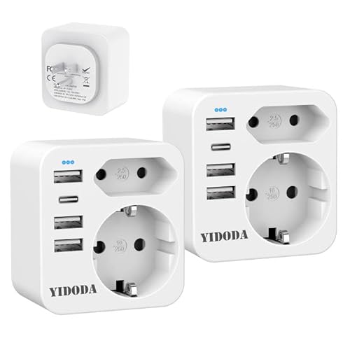 YIDODA Reiseadapter USA Adapter Amerika Deutschland Stecker mit 4 USB 3.4A, Adapter USA Steckdose,Steckdosenadapter Reisestecker Stromadapter für Kanada Thailand Mexiko Wand Ladegerät -2PACK von YIDODA