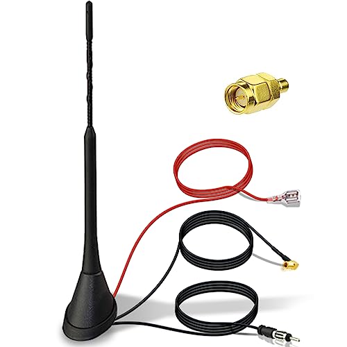 YIEHO Autoantenne mit Verstärker AM/FM DAB Antenne Auto Universelle Dachantenne Auto Autoradio DIN SMB SMA Auto Antenne Dach mit hervorragender Signalempfangsqualität mit 5M Kabel mit Verstärker von YIEHO