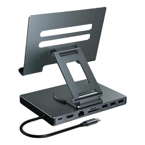 8/9-in-1 Dockingstation, Tablet-Ständer, USB-Typ-C, USB 3.2, Kartenleser, 3,5 mm, faltbar, drehbar, Desktop-Halterung von YIGZYCN