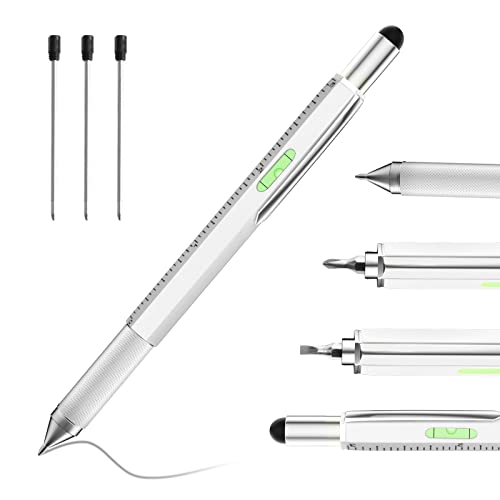 6 in 1 Multifunktions Kugelschreiber, Werkzeug Stift Büro Gadgets für Männer, Geschenke für Männer, Multi-Tool-Stifte Vatertagsgeschenk für Männer, Weihnachtsgeschenke für Männer, Handwerker (Silber) von YIHANG