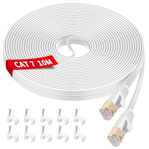 YIIFELL LAN Kabel 10Meter, 10Gbps Netzwerkkabel Cat 7 Ethernet Kabel Flach Internetkabel Lankabel mit Vergoldetem RJ45 Stecker für Router, Switch, Modem, Laptop, PS5/PS4, Smart TV, Xbox von YIIFELL