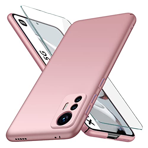 YIIWAY Kompatibel mit Xiaomi 12T 5G Hülle + Glas Schutzfolie, Rose Gold Sehr Dünn Hülle Handyhülle Harte Schutzhülle Case Kompatibel mit Xiaomi 12T 5G YW42783 von YIIWAY