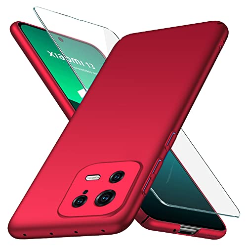 YIIWAY Kompatibel mit Xiaomi 13 5G Hülle + Glas Schutzfolie, Rot Sehr Dünn Hülle Handyhülle Harte Schutzhülle Case Kompatibel mit Xiaomi 13 5G YW42902 von YIIWAY