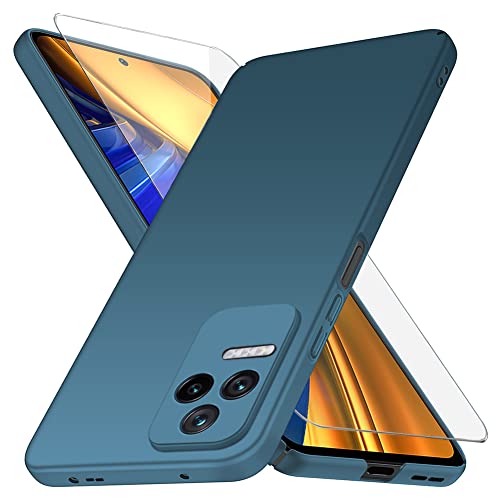 YIIWAY Kompatibel mit Xiaomi Poco F4 5G Hülle + Glas Schutzfolie, Blau Sehr Dünn Hülle Handyhülle Harte Schutzhülle Case Kompatibel mit Poco F4 YW42740 von YIIWAY