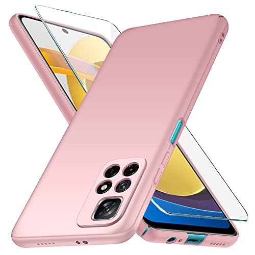 YIIWAY Kompatibel mit Xiaomi Poco M4 Pro 5G Hülle + Schutzfolie, Rose Gold Sehr Dünn Hülle Handyhülle Harte Schutzhülle Case Kompatibel mit Poco M4 Pro 5G YW42504 von YIIWAY