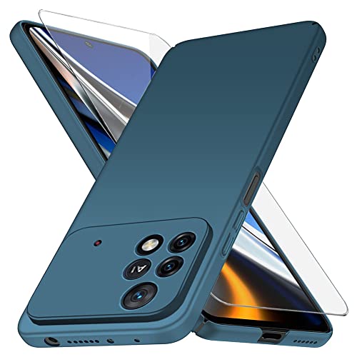 YIIWAY Kompatibel mit Xiaomi Poco X4 Pro 5G Hülle + Schutzfolie, Blau Sehr Dünn Hülle Handyhülle Harte Schutzhülle Case Kompatibel mit Poco X4 Pro 5G YW42635 von YIIWAY