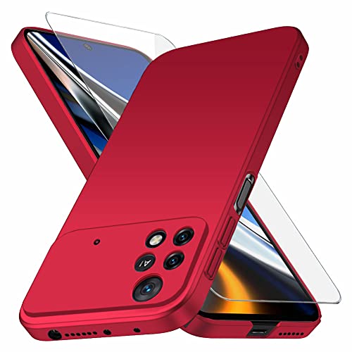 YIIWAY Kompatibel mit Xiaomi Poco X4 Pro 5G Hülle + Schutzfolie, Rot Sehr Dünn Hülle Handyhülle Harte Schutzhülle Case Kompatibel mit Poco X4 Pro 5G YW42633 von YIIWAY
