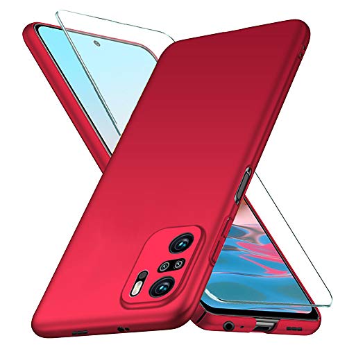 YIIWAY Kompatibel mit Xiaomi Redmi Note 10 / Redmi Note 10S Hülle + Schutzfolie, Rot Sehr Dünn Hülle Handyhülle Harte Schutzhülle Case Kompatibel mit Redmi Note 10 / 10S YW42204 von YIIWAY