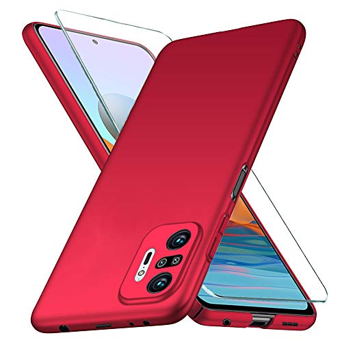 YIIWAY Kompatibel mit Xiaomi Redmi Note 10 Pro Hülle + Schutzfolie, Rot Sehr Dünn Hülle Handyhülle Harte Schutzhülle Case Kompatibel mit Redmi Note 10 Pro (6.67") YW42198 von YIIWAY