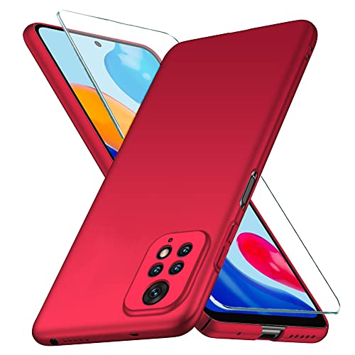 YIIWAY Kompatibel mit Xiaomi Redmi Note 11 / 11S Hülle + Schutzfolie, Rot Sehr Dünn Hülle Handyhülle Harte Schutzhülle Case Kompatibel mit Redmi Note 11 / 11S YW42608 von YIIWAY