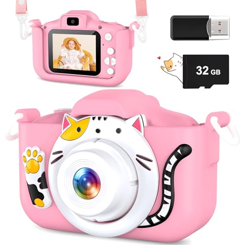 YIKANWEN Kinder Kamera,Kinder HD Digitalkamera mit 2.0 Zoll Bildschirm, tragbare Spielzeug Kamera für Mädchen und Jungen im Alter von 3 4 5 6 7 8 Jahren, inklusive 32GB SD Karte (Rosa) von YIKANWEN