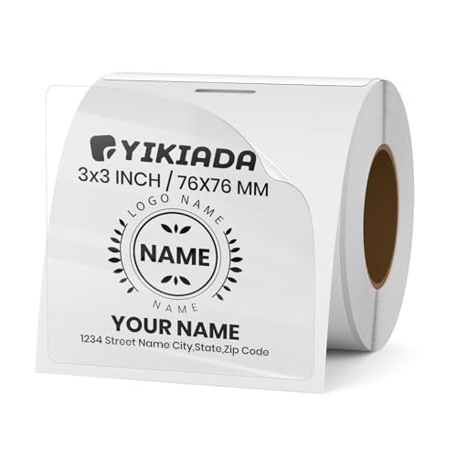 YIKIADA Transparente Thermoetiketten Vinyl 50 × 50 mm Rolle Quadratisch Selbstklebend Wasserdicht Aufkleber für Büro LOGO QR Code DIY 300 Stück von YIKIADA