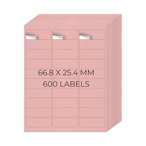 YIKIADA Rosa Universal Etiketten 66,8 × 25,4 MM Vinyl Selbstklebend Ablösbar Blanko Aufkleber Bedruckbar Namenaufkleber Büro Adressetiketten für Tintenstrahl- und Laserdruckern 600 Stück von YIKIADA