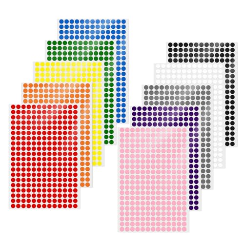 YIKIADA 10 Farben Klebepunkte Aufkleber 13 mm Vinyl Selbstklebende Abnehmbar Runde Etiketten Wasserdicht Punktaufkleber für Büro 2600 Stück von YIKIADA