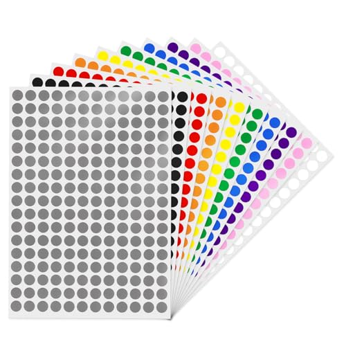YIKIADA 10 Farben Runde Punktaufkleber 10 mm Bunt Klebepunkte Selbstklebend Farbig Aufkleber Markierungspunkte Etiketten für Lager Büro 2040 Stück. von YIKIADA
