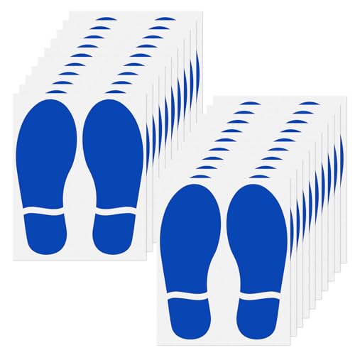 YIKIADA Blau Bodenaufkleber mit Schuhabdrücke-Muster 8 x 18 cm Vinyl Selbstklebend Bodenmarkierungen Abdruck Wasserdicht Boden Aufkleber 20 Blatt von YIKIADA
