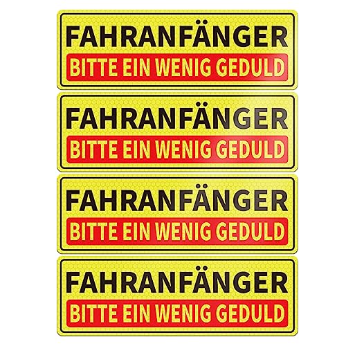 YIKIADA Fahranfänger Magnetschild 30 x 10 cm BITTE EIN WENIG GEDULD Reflektierend Schild Auto Magnetfolie Warntafel Schild Führerschein Geschenke wetterfest für Fahrzeug 4 Stück von YIKIADA