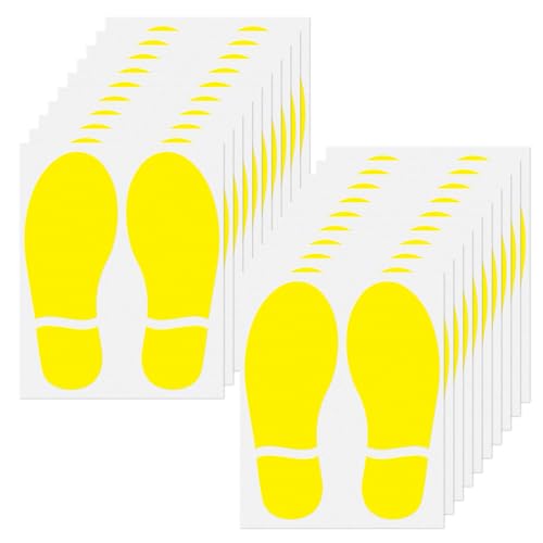 YIKIADA Gelb Bodenaufkleber mit Schuhabdrücke-Muster 8 x 18 cm Vinyl Selbstklebend Bodenmarkierungen Abdruck Wasserdicht Boden Aufkleber 20 Blatt von YIKIADA