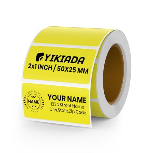 YIKIADA Gelb Thermo-Etikett Vinyl 25 x 50 mm Rolle Rechteckig Selbstklebend Adressaufkleber Wasserdicht Aufkleber für Name Barcode QR Code DIY 500 Stück von YIKIADA