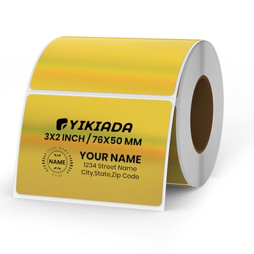 YIKIADA Gold Thermo Etiketten Vinyl 50 x 76 mm Rolle Rechteckig Selbstklebend Adressaufkleber Wasserdicht Glitter Aufkleber für Logo Barcode QR Code Kinder Office Home 200 Stück von YIKIADA