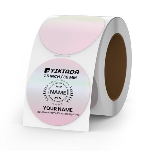 YIKIADA Holographic Thermoetiketten Runde Vinyl 38 mm Regenbogen Rolle Selbstklebend Punktaufkleber Wasserdicht Glitter Aufkleber für Logo Barcode QR Code Office Home 500 Stück von YIKIADA