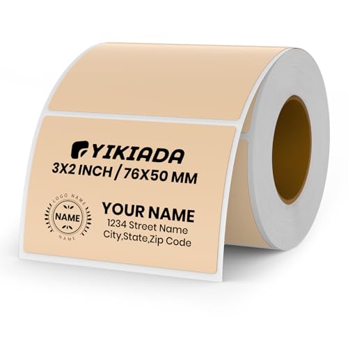 YIKIADA Khaki Thermo-Etikett Vinyl 50 x 76 mm Rolle Rechteckig Selbstklebend Adressaufkleber Wasserdicht Aufkleber für Name Barcode QR Code DIY 500 Stück von YIKIADA