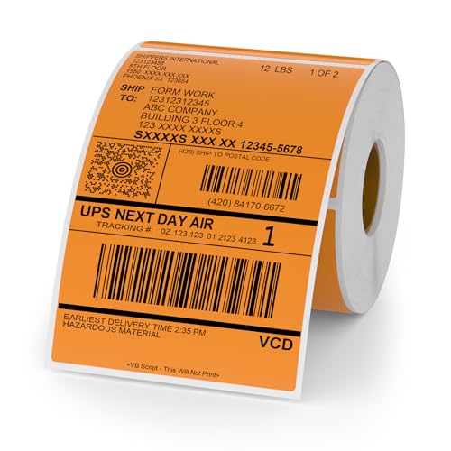 YIKIADA Orange Thermo-Etikett Vinyl 150 x 100 mm Rolle Perforierte Selbstklebend Thermodirekt Aufkleber Wasserdicht Versandetikette für Barcode QR Code 250 Stück von YIKIADA