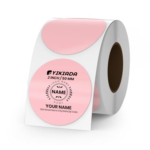 YIKIADA Rosa Punkte Thermo-Etikett Vinyl 50 mm Selbstklebend Rolle Adressaufkleber Wasserdicht Drucker Aufkleber für Logo Barcode QR Code Inventar 500 Stück von YIKIADA
