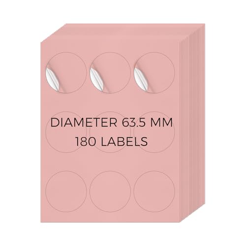 YIKIADA Rosa Universal Etiketten 63,5 MM Vinyl Selbstklebend Ablösbar Rund Aufkleber Bedruckbar Klebeetiketten Blanko Adressetiketten für Tintenstrahl- und Laserdruckern 180 Stück von YIKIADA