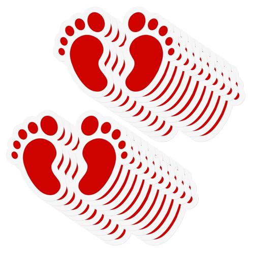 YIKIADA Rot Bodenaufkleber mit Fußabdruck-Muster 10 x 15 cm Vinyl Selbstklebend Bodenmarkierungen für Kinder Abdruck Wasserdicht Boden Aufkleber 20 Blatt von YIKIADA
