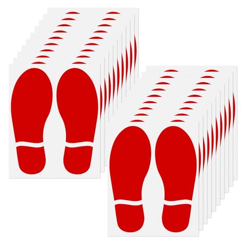 YIKIADA Rot Bodenaufkleber mit Schuhabdrücke-Muster 8 x 18 cm Vinyl Selbstklebend Bodenmarkierungen Abdruck Wasserdicht Boden Aufkleber 20 Blatt von YIKIADA