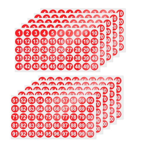 YIKIADA Rot Nummer Aufkleber 25 mm Vinyl 10 Blatt 1 bis 100 Wasserdicht Zahlen Klebepunkte Selbstklebende Etiketten für Büro Heim Kinder 500 Stück von YIKIADA