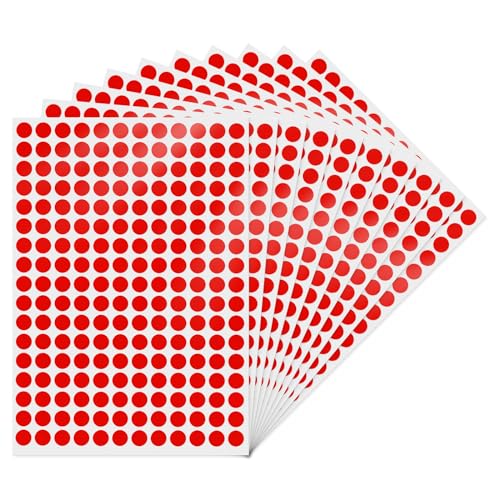 YIKIADA Rot Runde 10 mm Punktaufkleber Selbstklebende Markierungspunkte Wasserdicht Klebepunkte Aufkleber Kleine Farbkodierung Etiketten 2040 Stück von YIKIADA